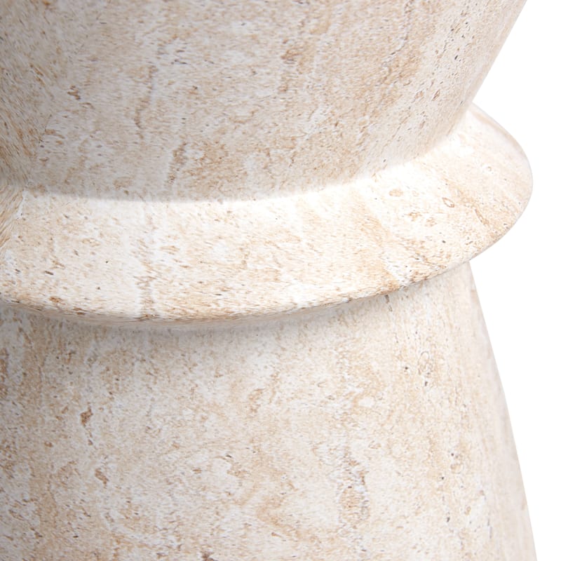 Hourglass Travertine Stone Finish Italian Design MgO Side Accent Table - 15.4"x15.4"x17.8"
