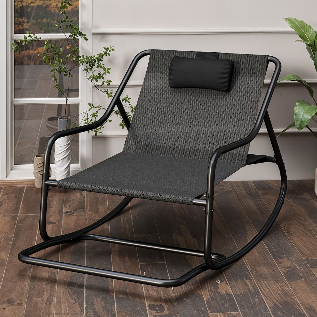 Moasis Patio Oversized Rocking Chair Textilene Lounge with Footrest