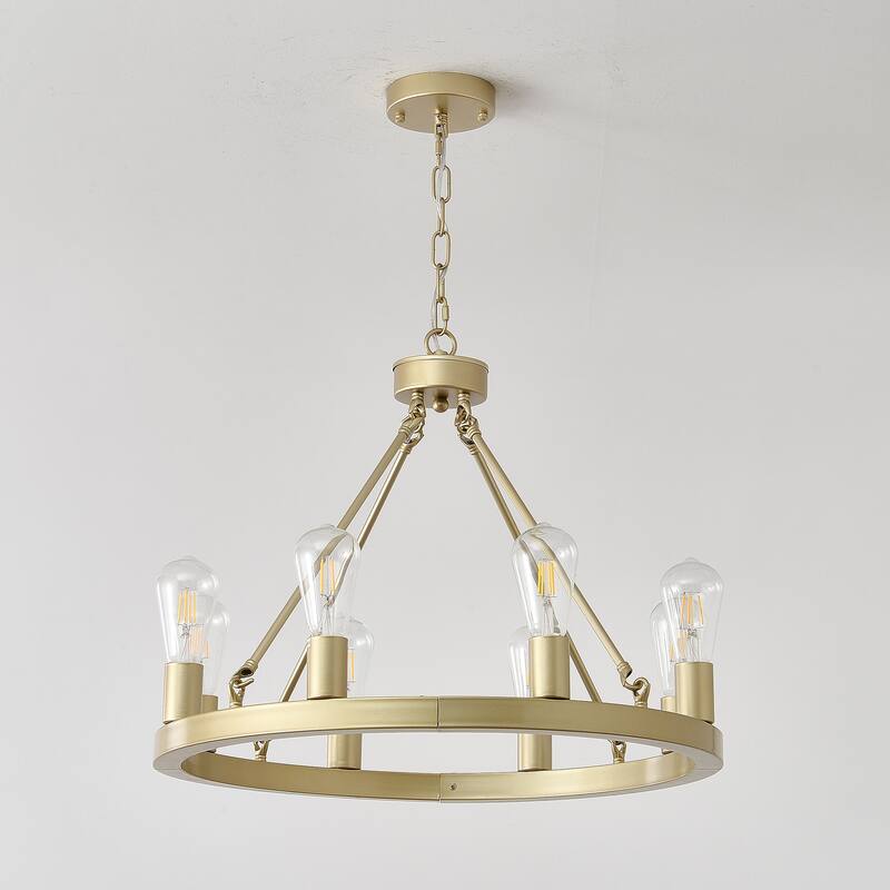 Wagon Wheel Chandelier Modern Small Round Chandelier for Living Room Kitchen Island Foyer-Gold-E12-No Included Bulbs - Gold