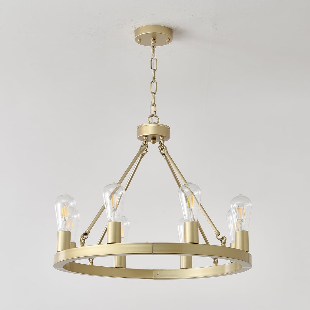 Wagon Wheel Chandelier Modern Small Round Chandelier for Living Room Kitchen Island Foyer-Gold-E12-No Included Bulbs
