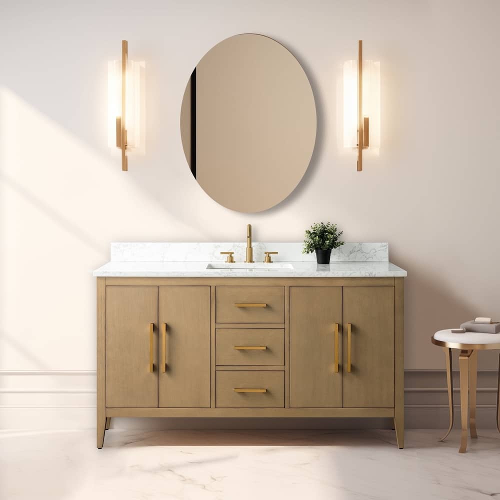 Vanity Art 60" Single Sink Bathroom Vanity Cabinet with Engineered Marble Countertop