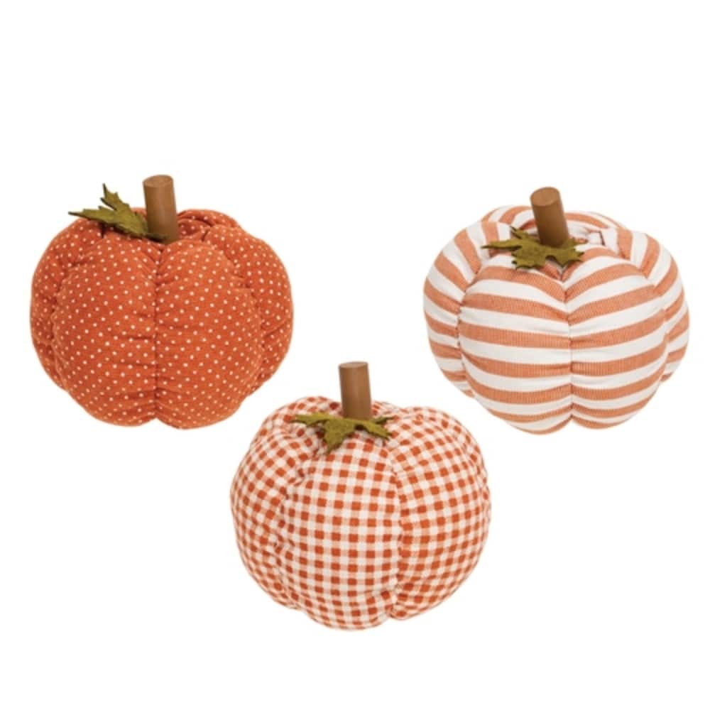 Plush Orange Patterned Pumpkins Fall Table Decor 3 Asstd. - 5" x 5" x 5"