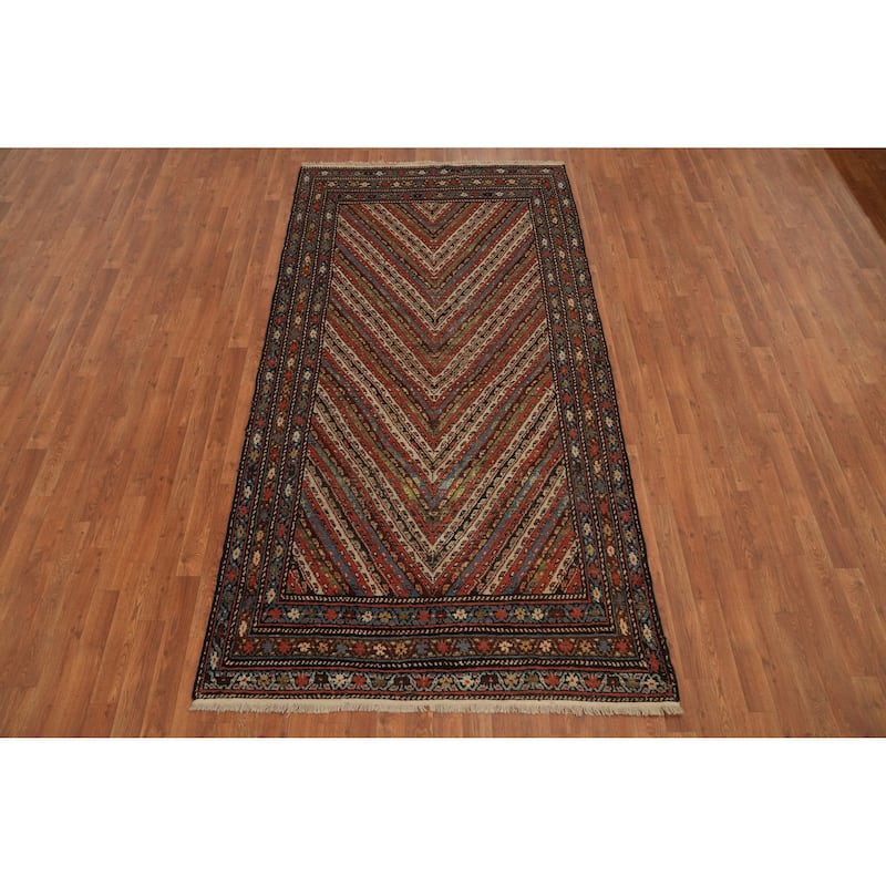 Hand Knotted Oriental 100% Wool Carpet Traditional Geometric Oranges & Rust Bakhtiari Area Rug - 8' 9'' X 4' 7''
