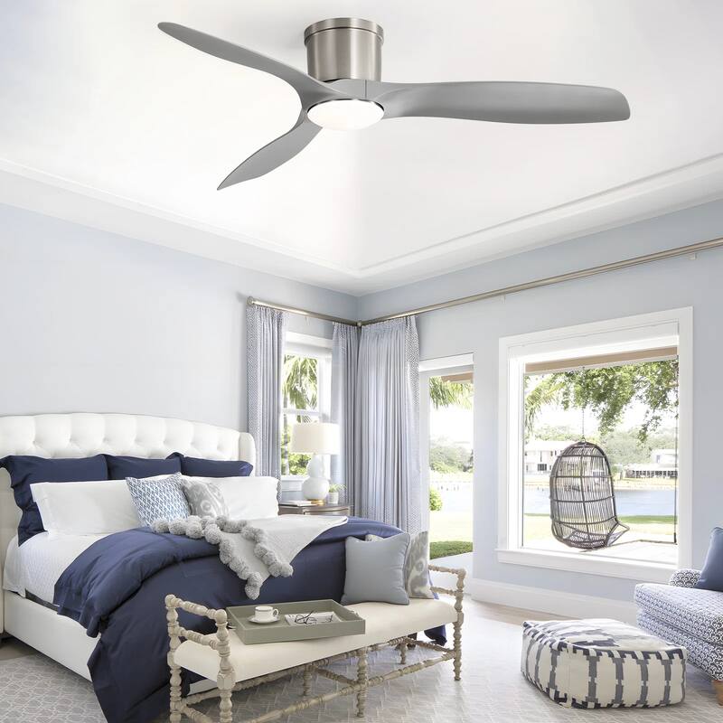 52 Inch Ceiling Fan With Light and Remote Brushed Nickel Low Profile Ceiling Fan 6 Wind Speed - 52in