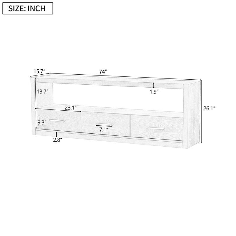 Minimalist Wood TV Stand with 3 Drawers and Large Storage Capacity Shelf for Living Room Bedroom and Office