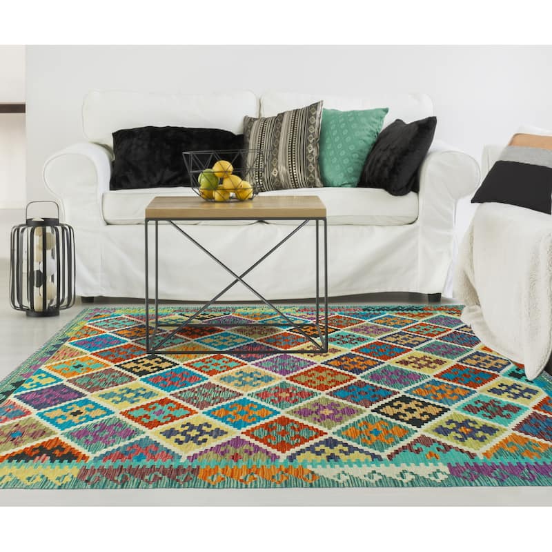 Flatweave Meryem Red/Green Rug - 5'2" x 6'10"