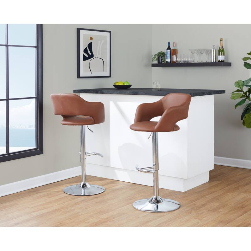 Porch & Den Vallen Adjustable Faux Leather Bar Stool with Rounded T Footrest (Set of 2)