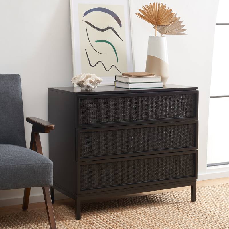 SAFAVIEH Tiney 3-Drawer Rattan Chest - Black