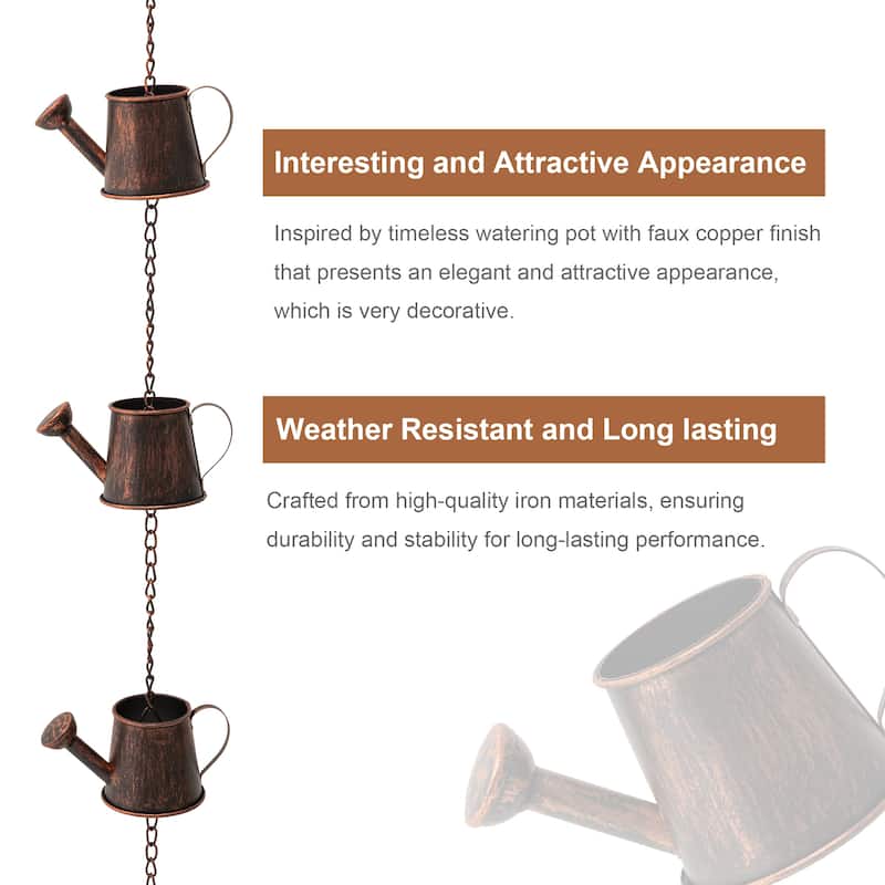 Glitzhome 2-Piece 102" Long Bronze Rain Chains with Fish/ Lotus/ Umbrella/ Watering Pot