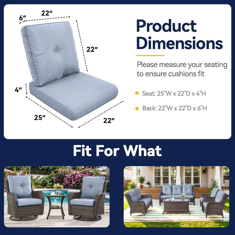 All-Weather Deep Seating Chair Cushions for Patio Chairs