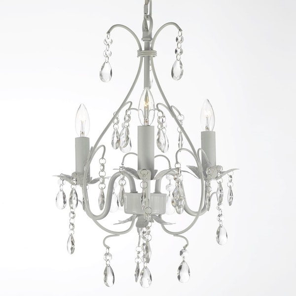 Wrought Iron and Crystal White Chandelier Pendant