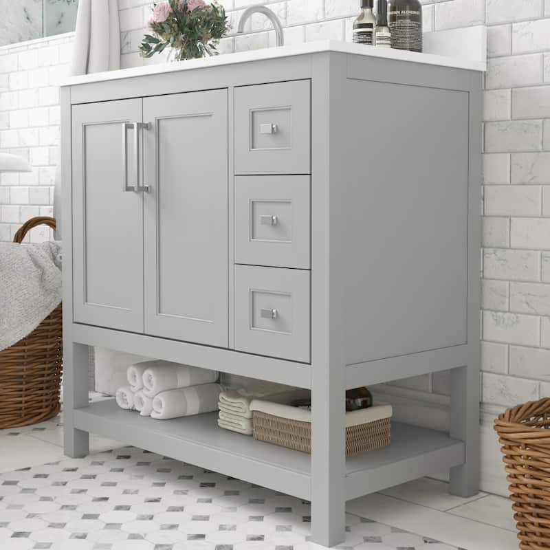 Modern Freestanding Bath Vanity with Sink, Open Storage, and Drawers