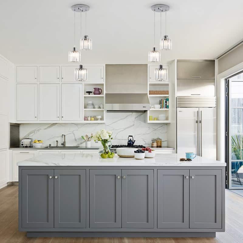 Modern 3-Light Crystal Chandelier, Kitchen Island Pendant Lights, Classic Semi Flush Mount Chandelier for Dining Room