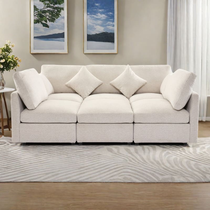 85.4" Chenille Modular Sectional Sofa with Ottoman and USB Ports - U/L-Shaped Convertible Design