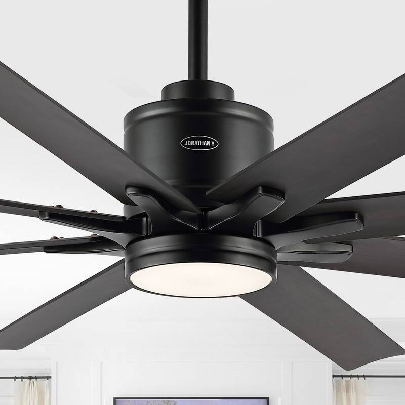 Miranda 66" 1-Light Contemporary Iron Mobile-App/Remote-Controlled 6-Speed Ceiling Fan with Integrated LED Light by JONATHAN Y - Black/Dark Brown
