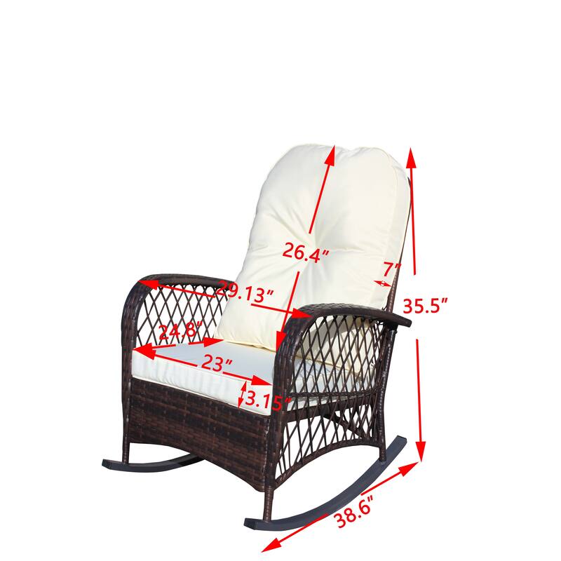 Outdoor Wicker Rocking Chair with Wide Seat, Thick, Soft Cushion, Rattan Rocker w/Steel Frame, High Weight Capacity