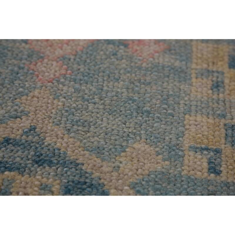 Hand Knotted Oriental 100% Wool Carpet Transitional Geometric Navy Blue & Blues Oushak Runner Rug - 17' 0'' X 3' 3''