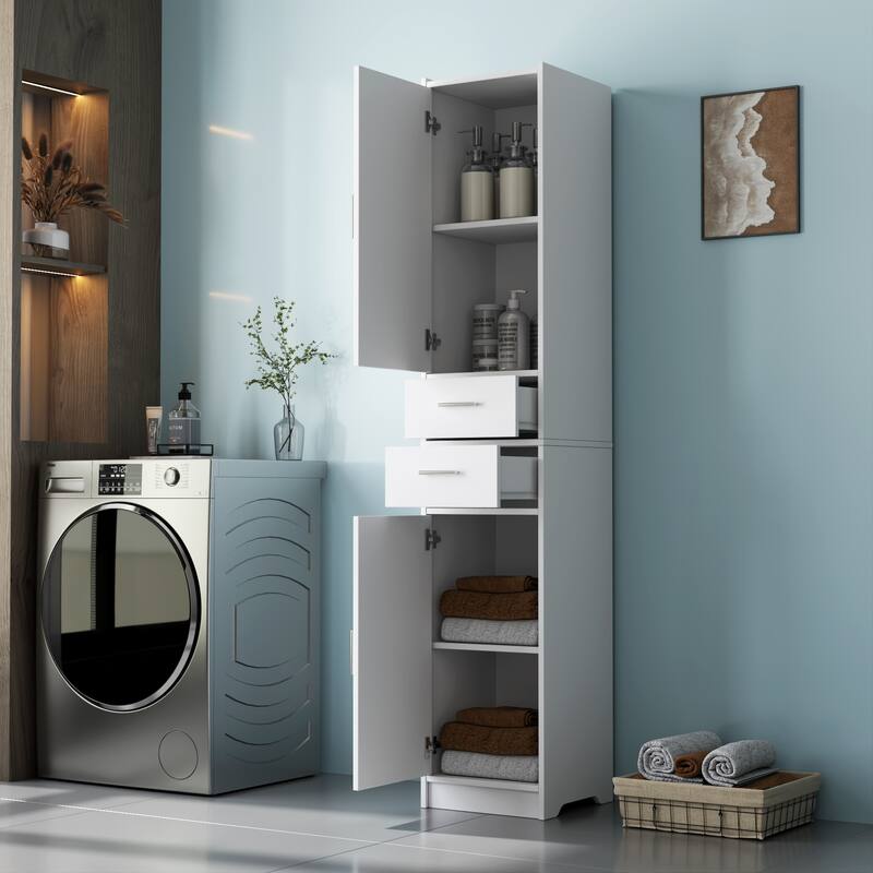 70.87" H Tall Bathroom Storage Cabinet with 2 Doors and 2 Drawer, Narrow Storage Unit, Adjustable Shelves, Floor Cabinet