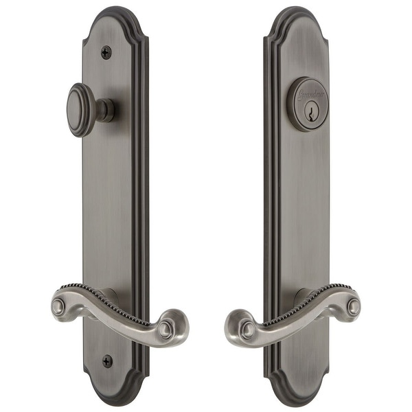 Grandeur ARCNEW_TP_ESET_238_RH Arc Solid Brass Tall Plate Single Cylinder Keyed Entry Set with Newport Lever and 2-3/8" Backset