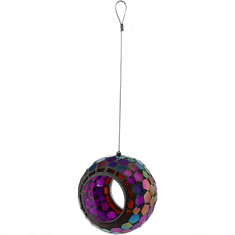 Sunnydaze Mosaic Fly-Through Hanging Bird Feeder - 6" - Iridescent Purple