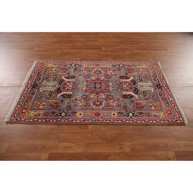 All-Over Gray Heriz Oriental Area Rug Handmade Wool Carpet - 3'1"x 5'3"