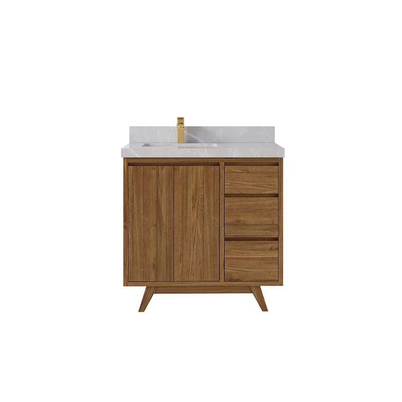Willow Collections 36 in. W x 22 in. D Madison Teak Left Offset Sink Bathroom Vanity with Countertop - 2"Pearl Gray - Gold Teak