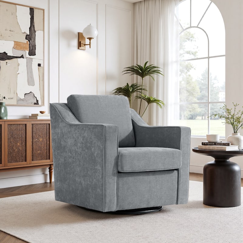 30'' W Vegan Leather/ Chenille Swivel Accent Chair - Grey-Chenille