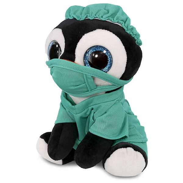 slide 2 of 6, DolliBu Large Penguin Sparkle Eyes Doctor Plush with Uniform and Cap - 8 inches