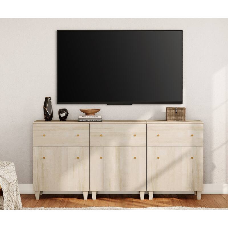 WAMPAT Modern TV Cabinet Stand with Drawers and Door - 70.8" - 3 Pack - Light Oak