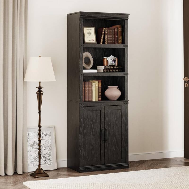 69 Inch Freestanding Modern Tall Bookcase for Living Room, Home, Office - N/A - Black