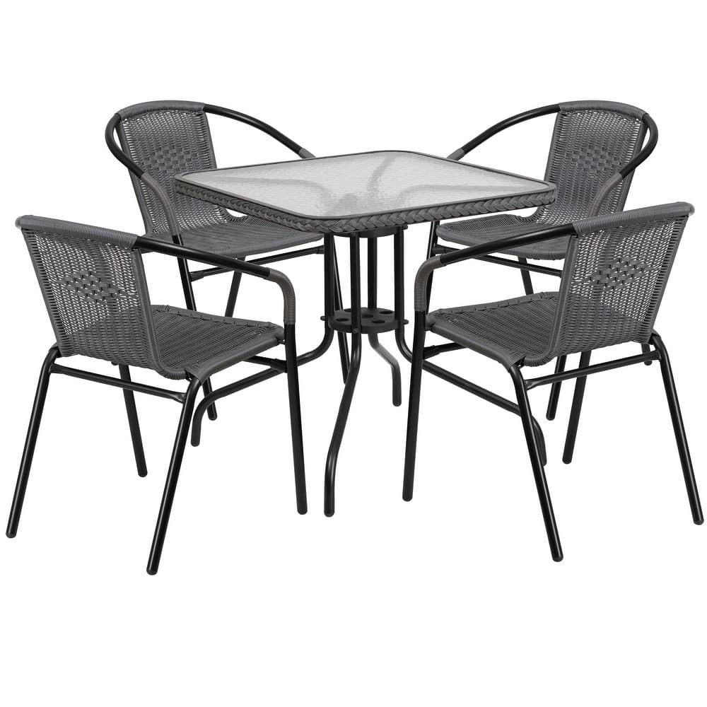 5-Piece Square Indoor/Outdoor Patio Table and Rattan Chairs Set - 28"W x 28"D x 28"H