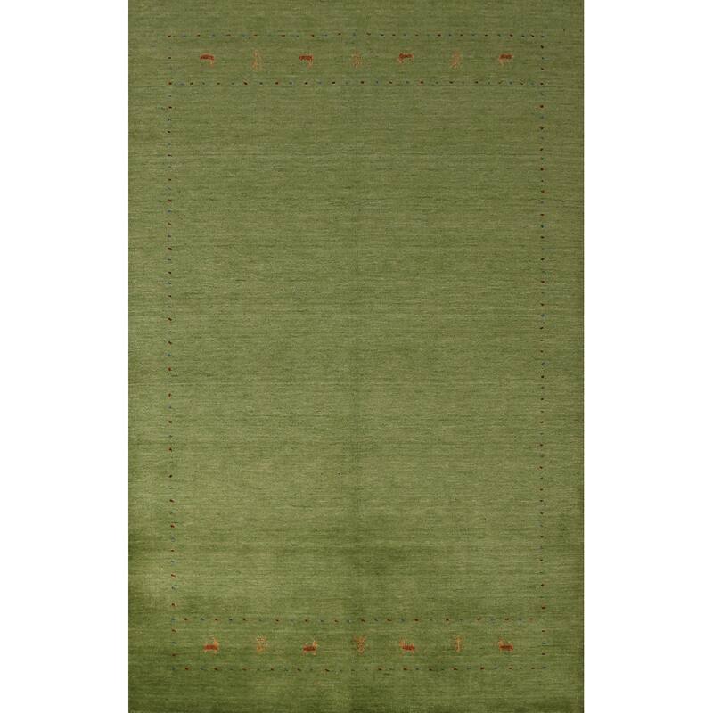 Hand Knotted Oriental 100% Wool Carpet Tribal Animal Pictorial Green Gabbeh Area Rug - 7' 8'' X 5' 4''