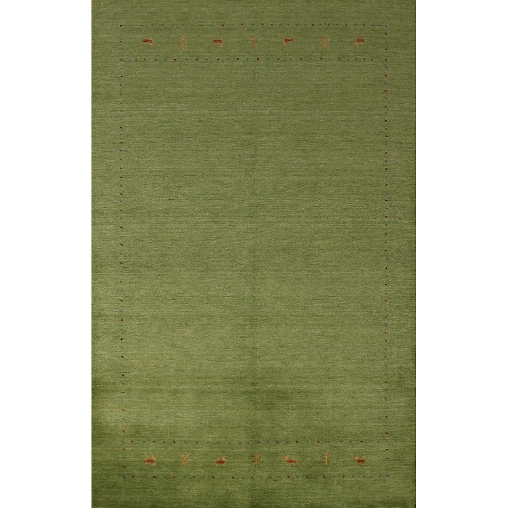 Hand Knotted Oriental 100% Wool Carpet Tribal Animal Pictorial Green Gabbeh Area Rug - 7' 8'' X 5' 4''