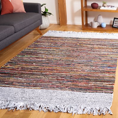 SAFAVIEH Handmade Vintage Boho Leather Shukrie Modern Stripe Leather Rug with Fringe