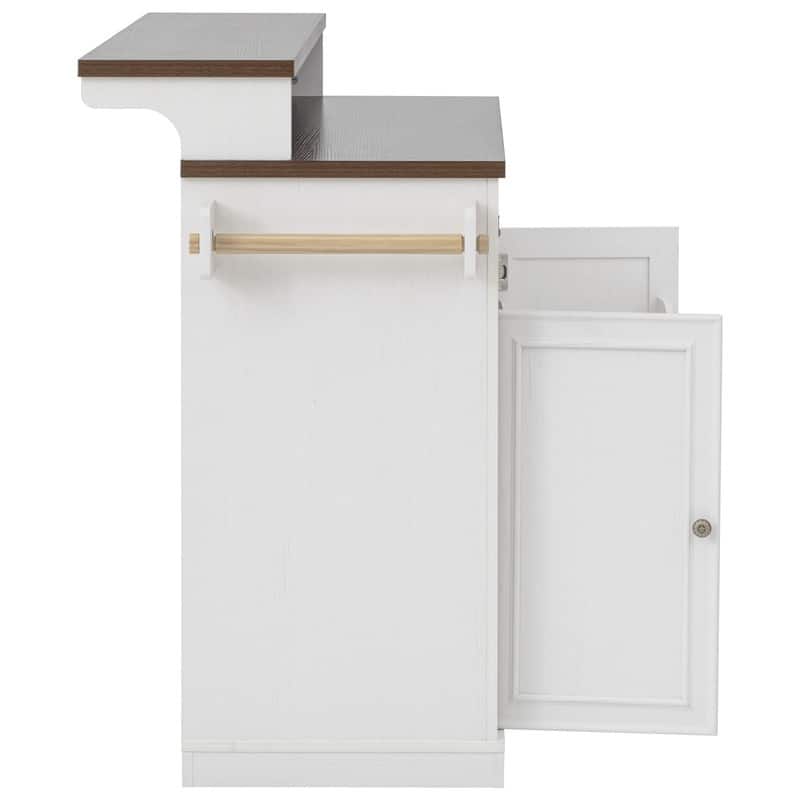 Farmhouse 53.2" Kitchen Island with Power Outlet, Rolling Island Table, Bar Cabinet with Storage 4 Door Shelves and 3 Drawers