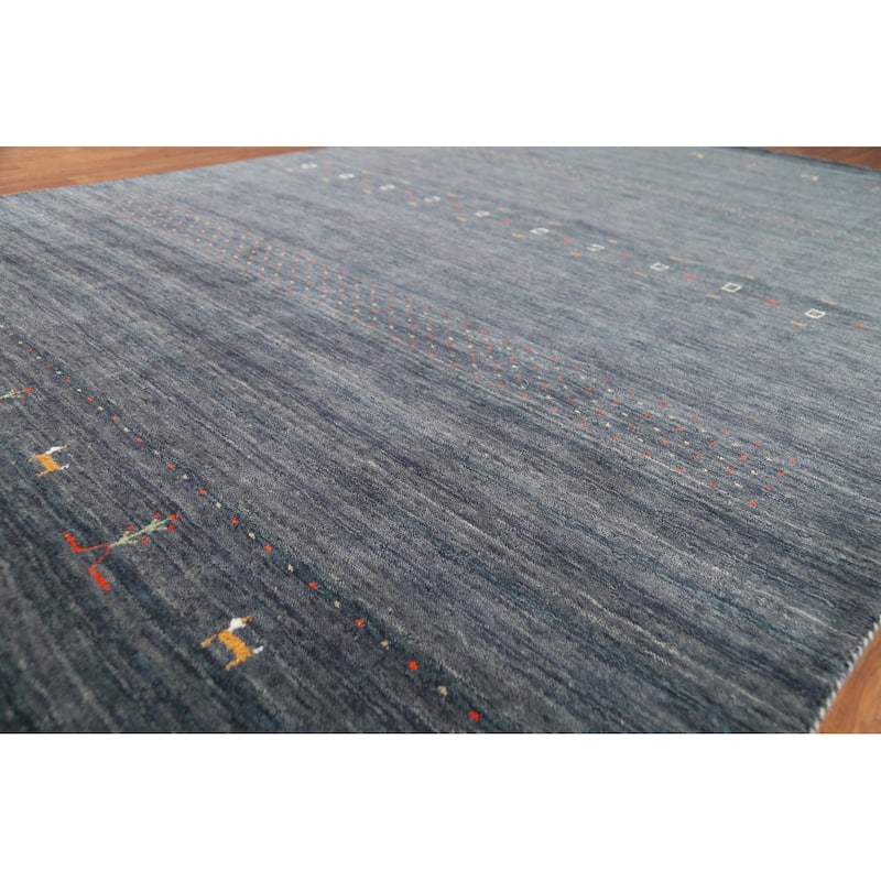 Blue & Gray Tribal Gabbeh Oriental Area Rug Handmade Wool Carpet - 6'8"x 9'7"