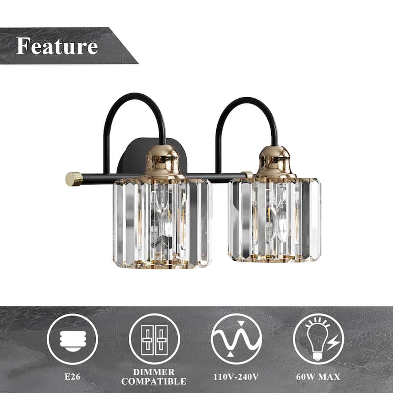 ExBrite Modern Rose Gold Dimmable Bathroom Crystal Vanity Lights