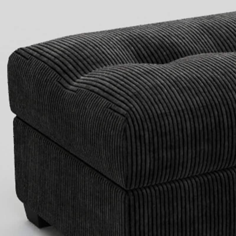 HomeRoots 37" Black Corduroy Tufted Ottoman