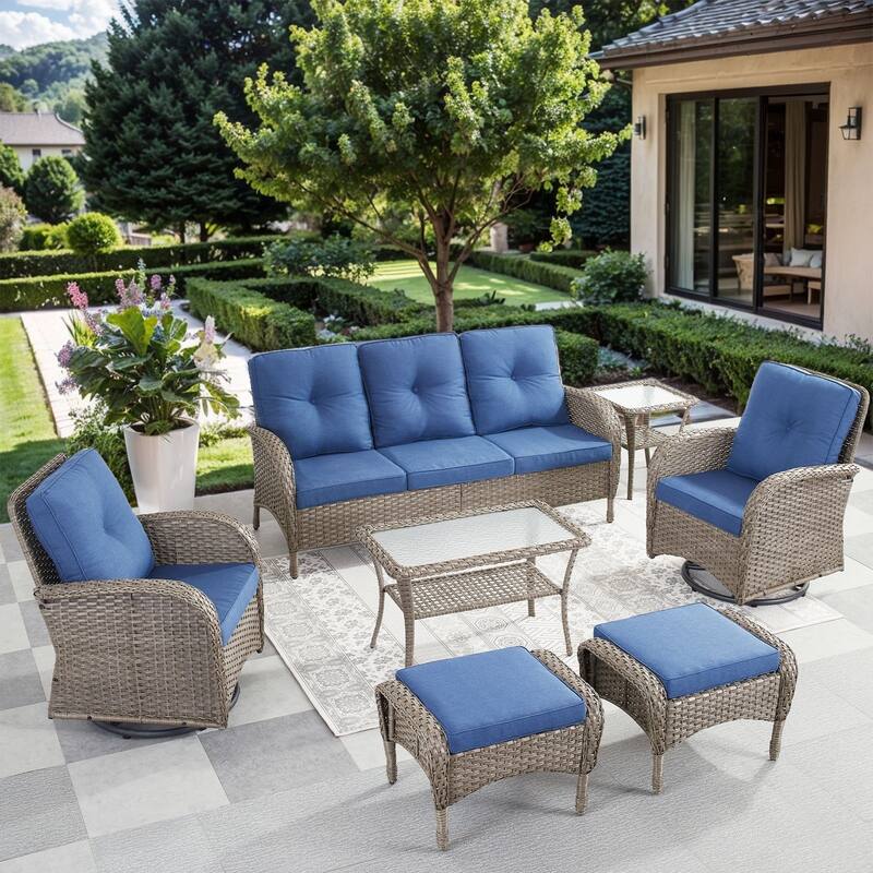 Gymojoy 7-Piece Outdoor Wicker Patio Furniture with 3 Seat Sofa & Swivel Chair, Coversation Set with Water Resistant Cushions