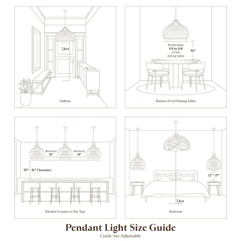 Aurelia Rattan Pendant Light - Natural Hardwired Light Fixture for Kitchen Island or Dining Room in Boho or Coastal Style