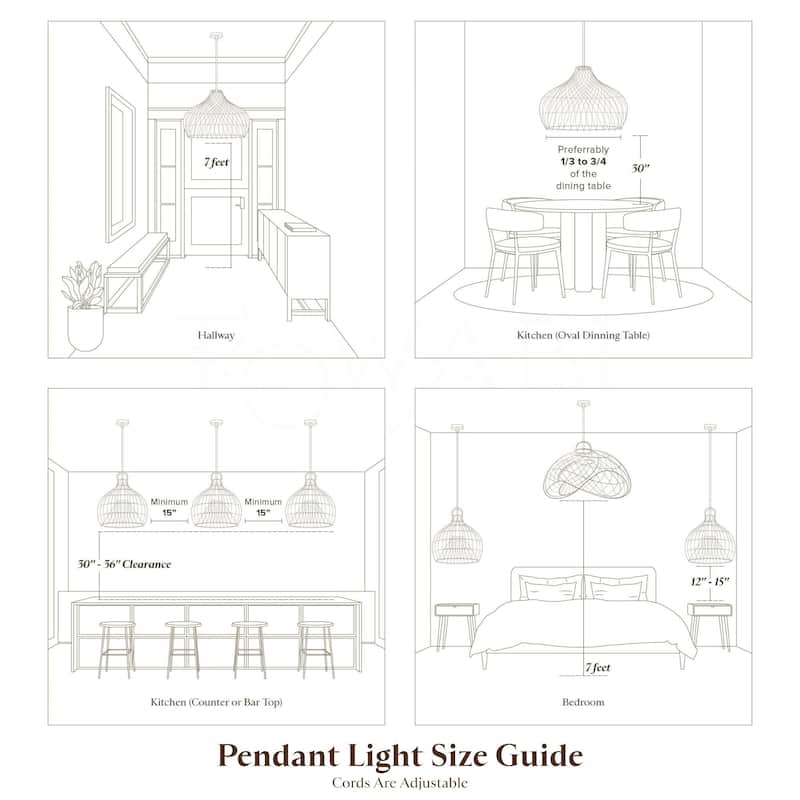 Elaine Rattan Pendant Light - Ivory White Large Drum 1-Light Handwoven Light Fixture For Modern, Boho, Farmhouse Room Decor