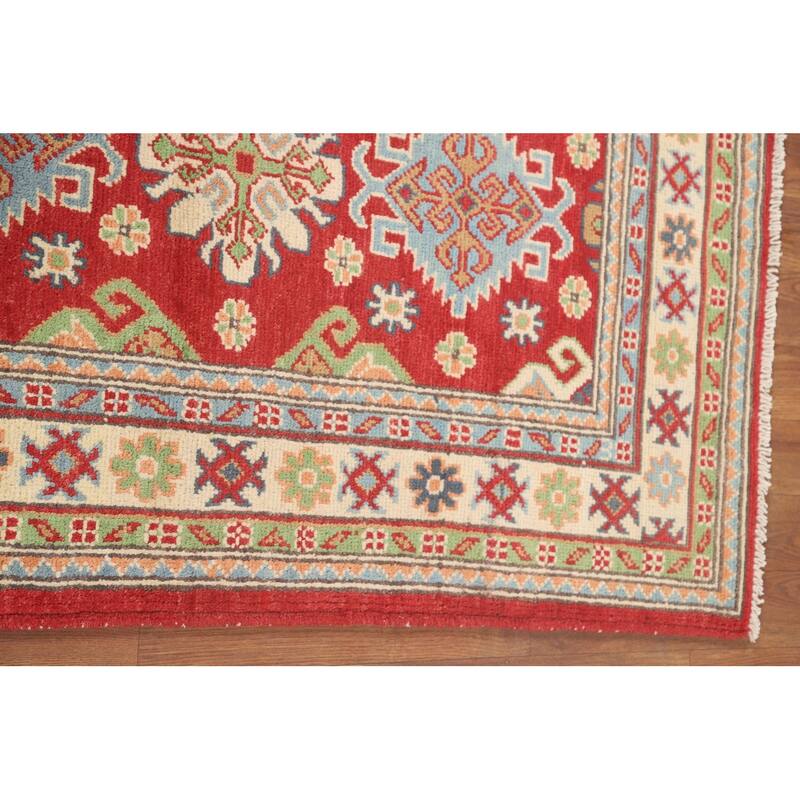 Kazak Accent Rug Hand-Knotted Geometric Wool Carpet - 2'8" x 4'0"