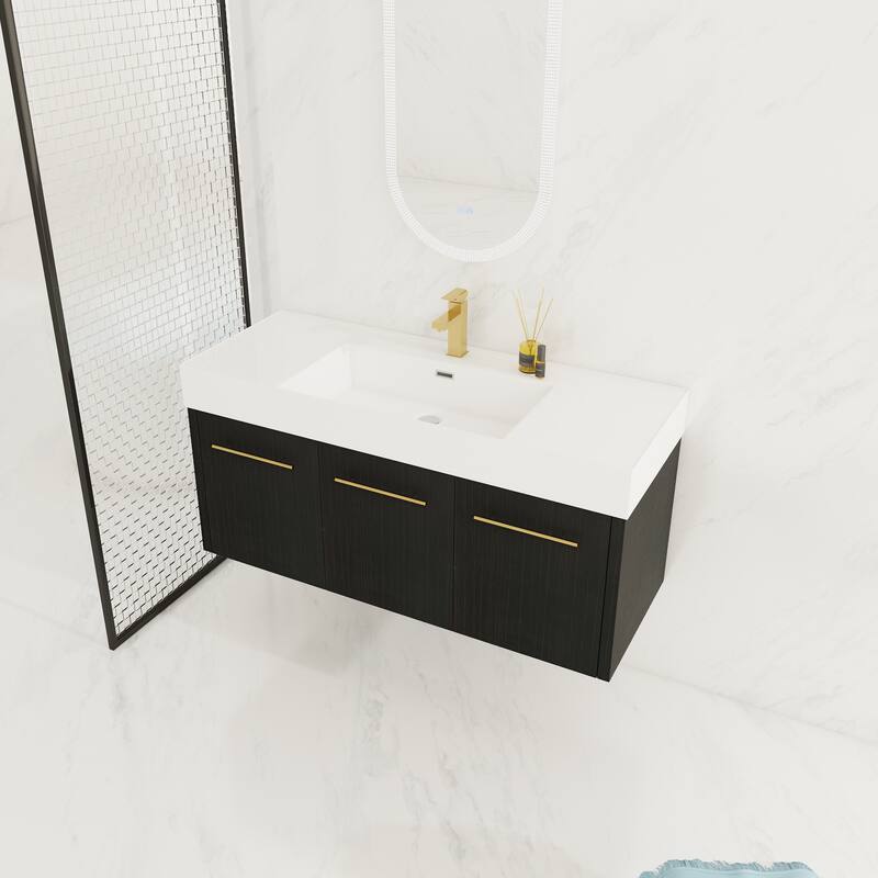 GDFStudio - Blair Wall-Mounted Bathroom Vanity with Thick-Edge Resin Sink