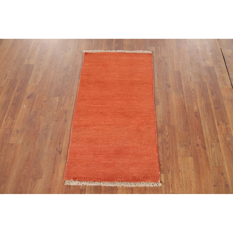 Solid Orange Gabbeh Oriental Foyer Rug Hand-Knotted Wool Carpet - 1'8"x 3'2"