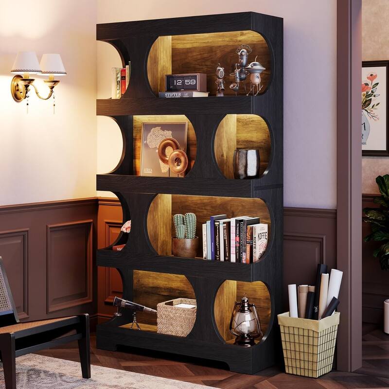 71” Tall Bookshelf, 4-Tier Wood Bookcase for Living Room