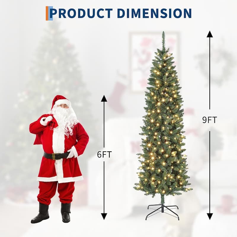 Prelit Pencil Artificial Christmas Tree, Xmas Decoration for Home Party - N/A