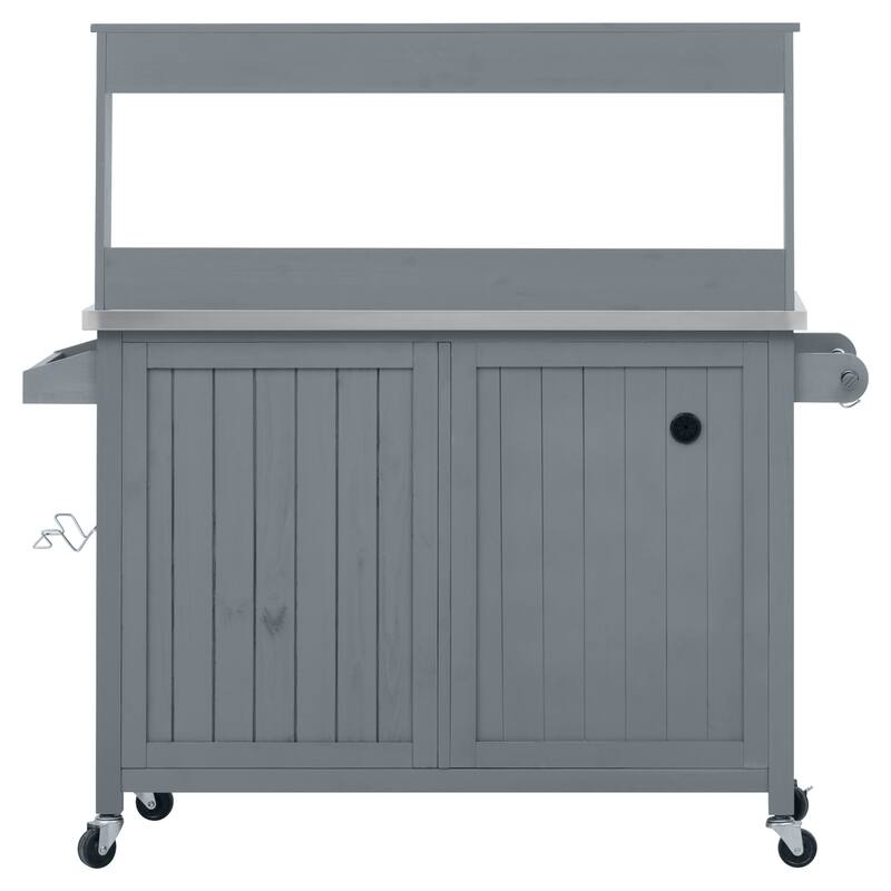 54.1" Outdoor Kitchen Island,Outdoor Grill Cart on Wheels, Potting Bench Table with Stainless Steel Top and Storage Cabinet