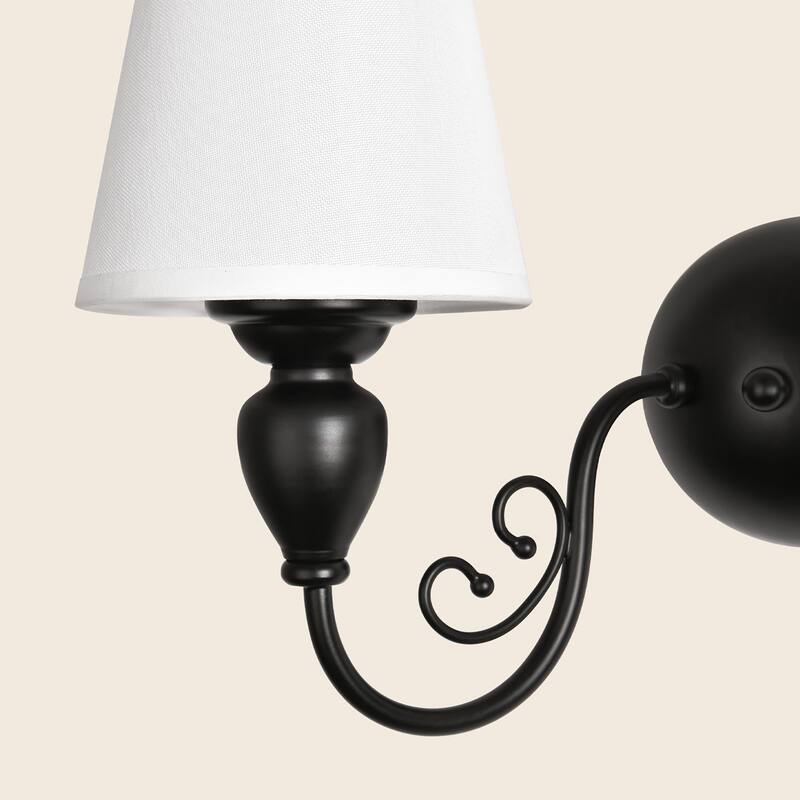 2 - Light Simple Round Wall Sconce with White Shades - Matte Black