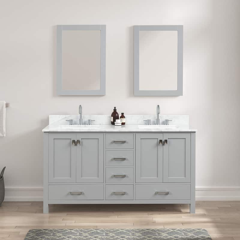 Blossom Geneva 60 Inch Double Bathroom Vanity with Marble Top & Sinks - MetalGrey