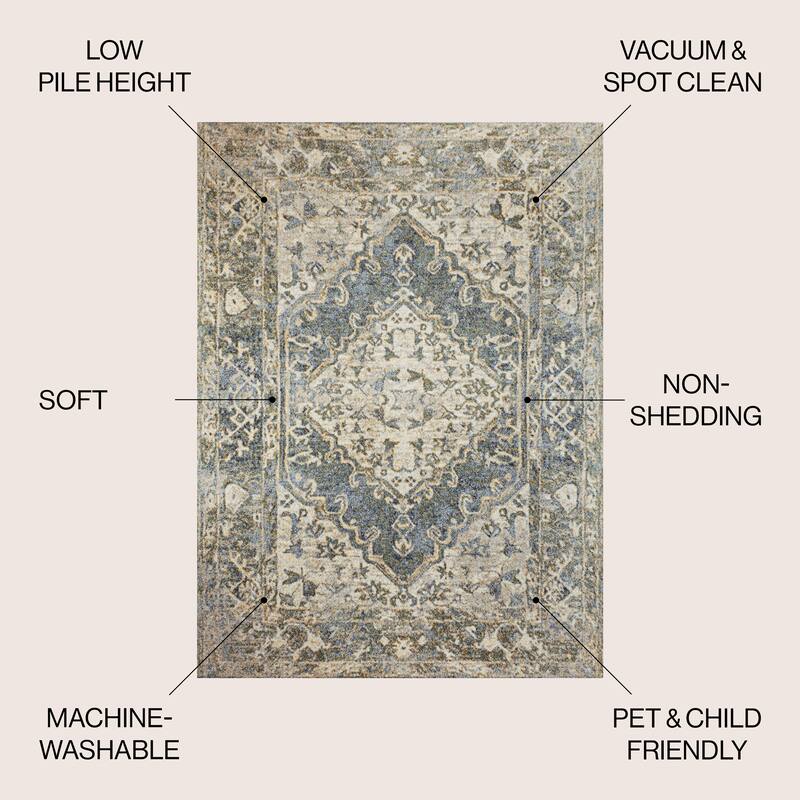 JONATHAN Y Shaii Distressed Medallion Low-Pile Machine-Washable Area Rug
